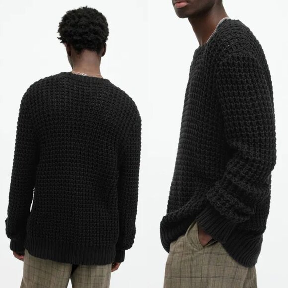 AllSaints Men's M Illund Waffle Stitch Crew Neck Sweater Organic Cotton Black - Picture 3 of 16